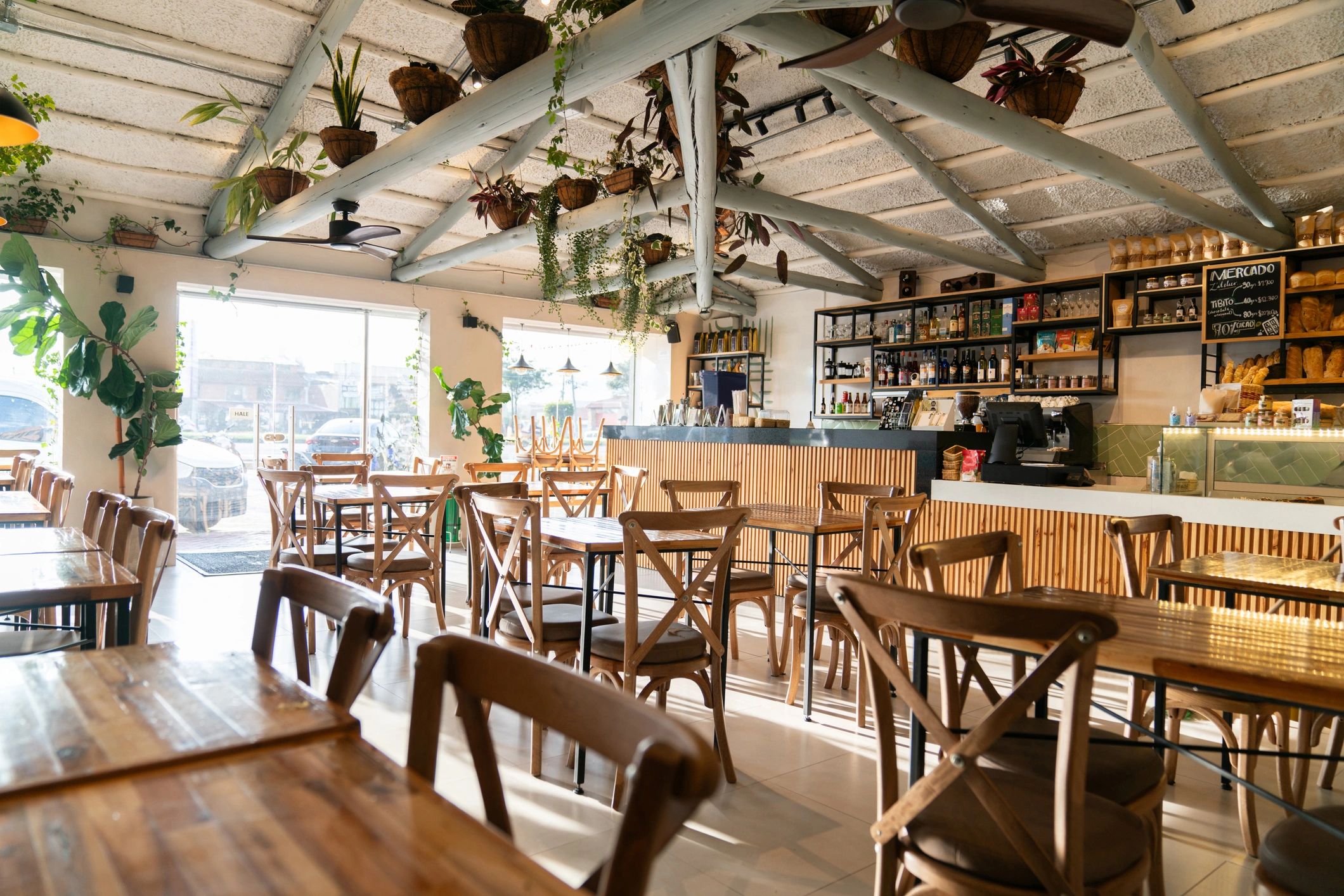Cozy coffee shop seating area
